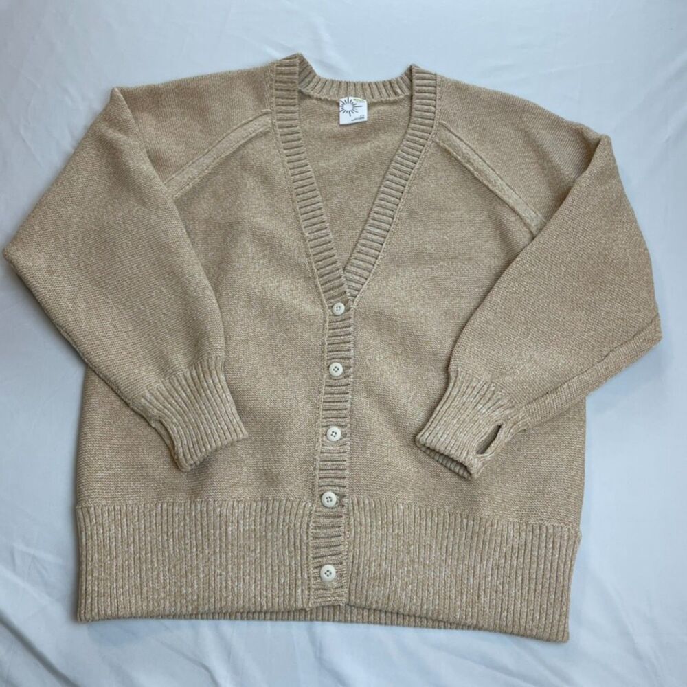OFFLINE by Aerie Hugger Boyfriend Cardigan Oatmeal Beige Thumbhole Size SP